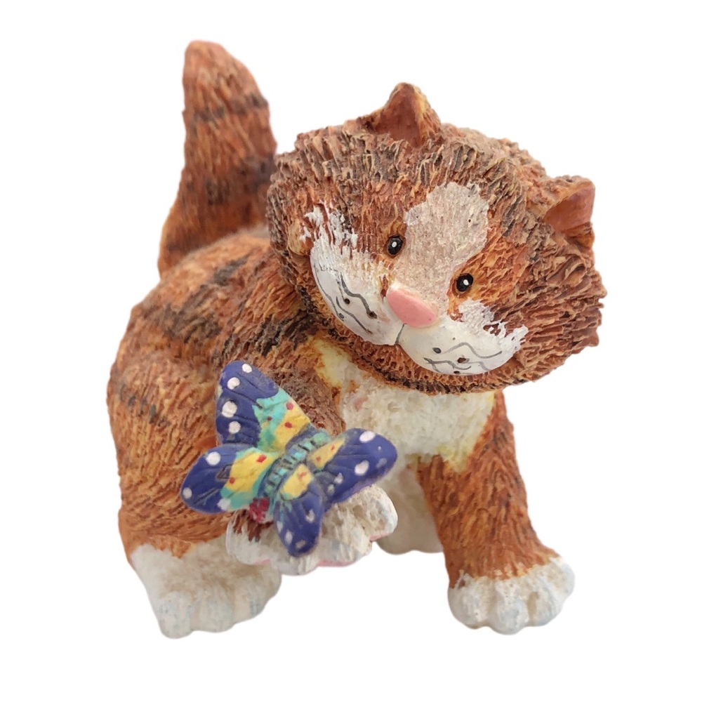Vintage Russ Calico Cat & Butterfly Figurine